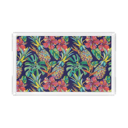 Tropical Pineapple Hibiscus Pattern Acrylic Tray