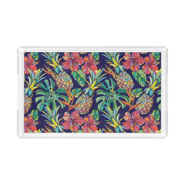 Tropical Pineapple Hibiscus Pattern Acrylic Tray (Front)