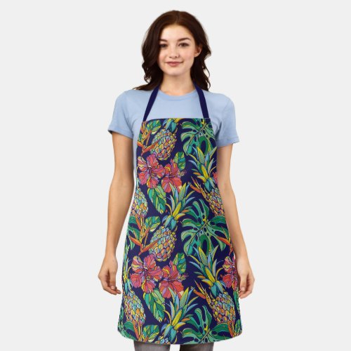Tropical Pineapple Hibiscus Pattern Apron