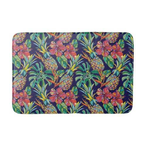 Tropical Pineapple Hibiscus Pattern Bath Mat