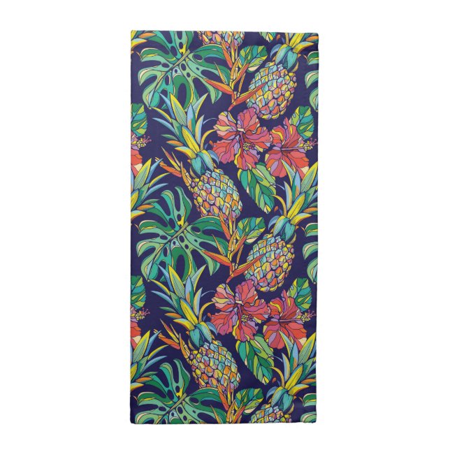 Tropical Pineapple Hibiscus Pattern Cloth Napkin (Half Fold)
