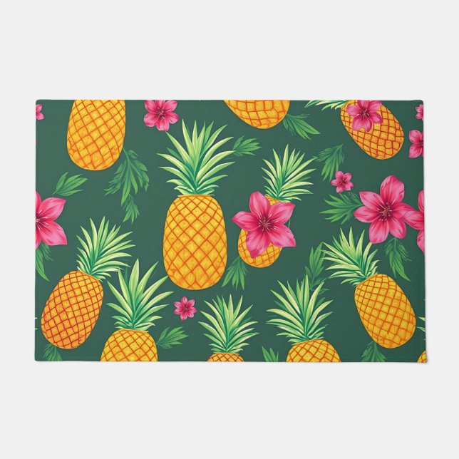 Tropical Pineapple Hibiscus Pattern Doormat (Front)