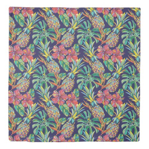 Tropical Pineapple Hibiscus Pattern Duvet Cover