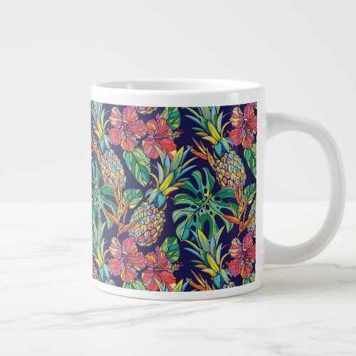 Tropical Pineapple Hibiscus Pattern Giant Coffee Mug