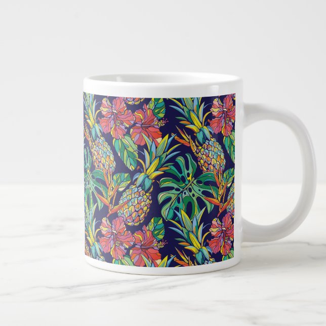 Tropical Pineapple Hibiscus Pattern Giant Coffee Mug (Right)