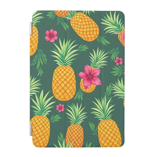 Tropical Pineapple Hibiscus Pattern iPad Mini Cover (Front)