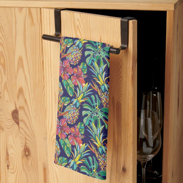 Tropical Pineapple Hibiscus Pattern Kitchen Towel (Thirds Fold)