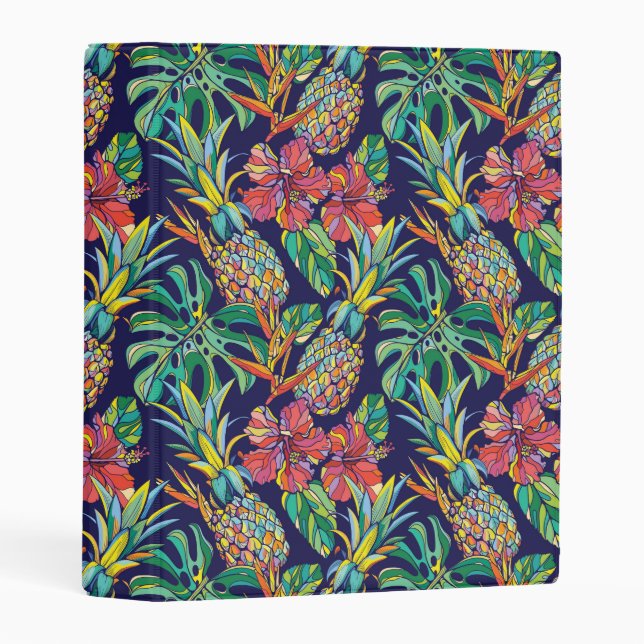 Tropical Pineapple Hibiscus Pattern Mini Binder (Front/Spine)