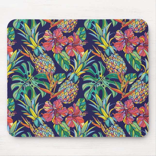 Tropical Pineapple Hibiscus Pattern Mouse Pad (Front)