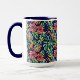 Tropical Pineapple Hibiscus Pattern Mug