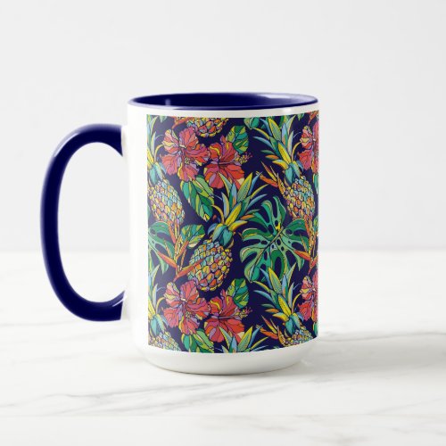 Tropical Pineapple Hibiscus Pattern Mug