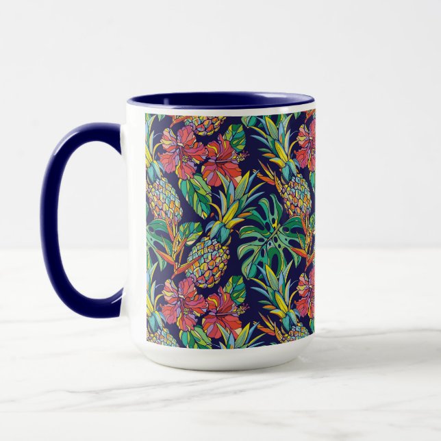 Tropical Pineapple Hibiscus Pattern Mug (Left)