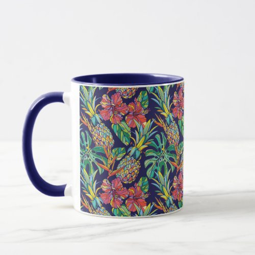 Tropical Pineapple Hibiscus Pattern Mug