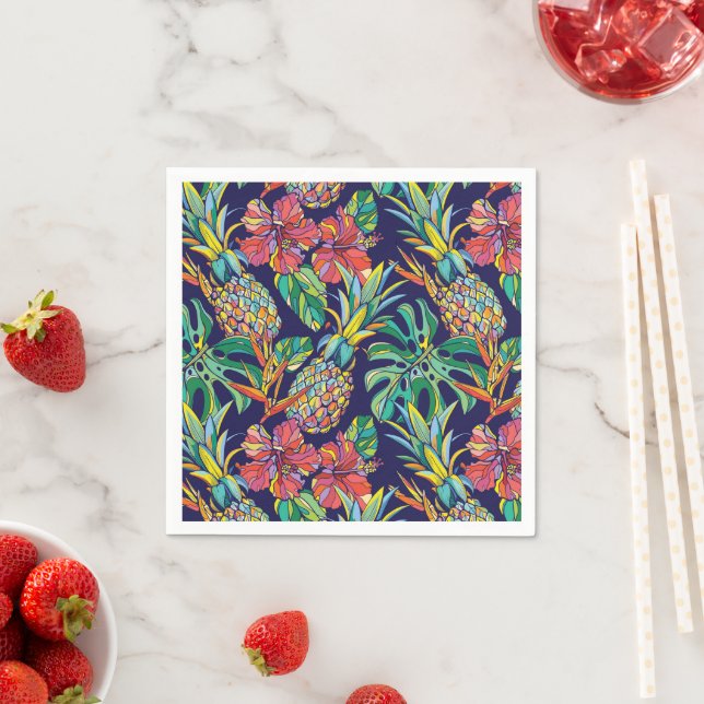 Tropical Pineapple Hibiscus Pattern Napkins (Insitu)