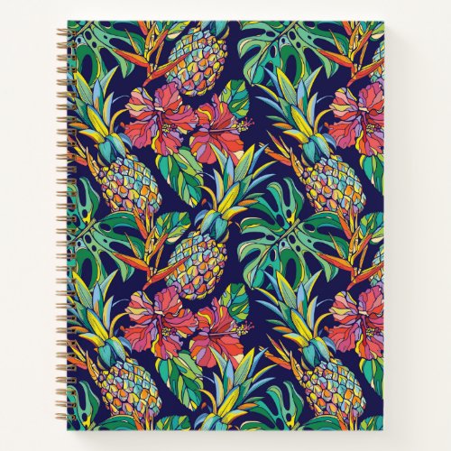 Tropical Pineapple Hibiscus Pattern Notebook