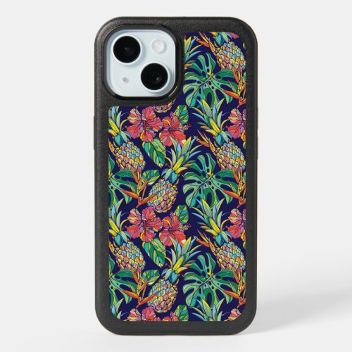 Tropical Pineapple Hibiscus Pattern iPhone 15 Case