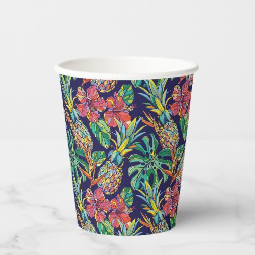 Tropical Pineapple Hibiscus Pattern Paper Cups