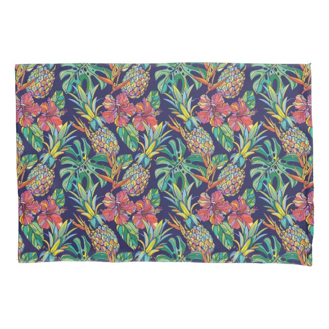 Tropical Pineapple Hibiscus Pattern Pillow Case (Front-Left)