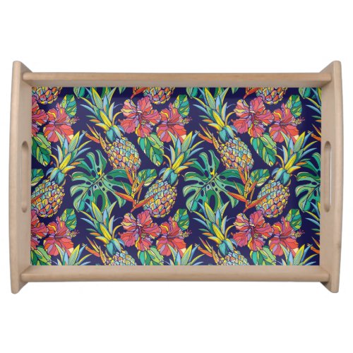 Tropical Pineapple Hibiscus Pattern Serving Tray