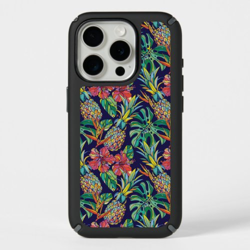 Tropical Pineapple Hibiscus Pattern iPhone 15 Pro Case