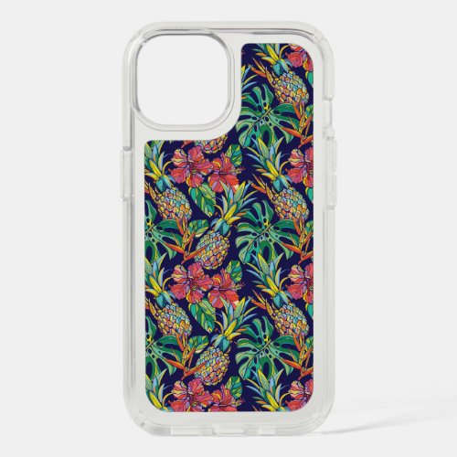 Tropical Pineapple Hibiscus Pattern iPhone 15 Case