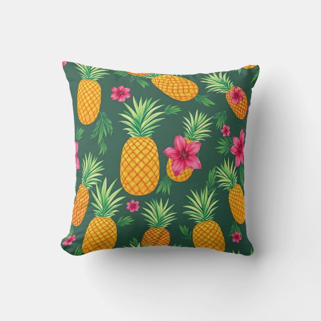 Tropical Pineapple Hibiscus Pattern Throw Pillow (Front)