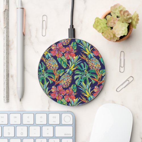 Tropical Pineapple Hibiscus Pattern Wireless Charger