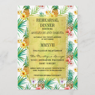 Tropical Pineapple & Hibiscus Rehearsal Dinner Invitation