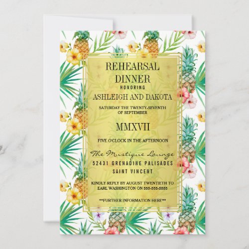 Tropical Pineapple  Hibiscus Rehearsal Dinner Invitation