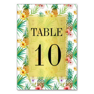 Tropical Pineapple & Hibiscus Wedding Table Number