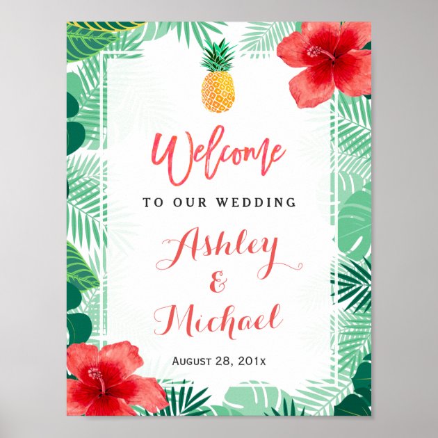 Tropical Pineapple Hibiscus Wedding Welcome Sign