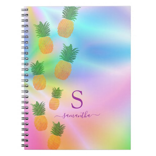 Tropical Pineapple Holographic Summer Monogrammed Notebook