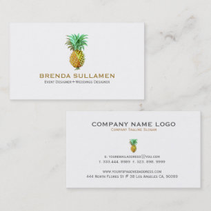 Tropical Pineapple In Yellow Gold & Green Business Card