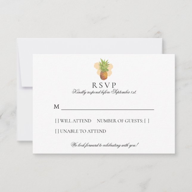 Tropical Pineapple | Island Watercolor Wedding RSVP Card (Front)