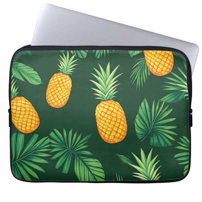 Tropical Pineapple Leaves Pattern Laptop Sleeve (Front)