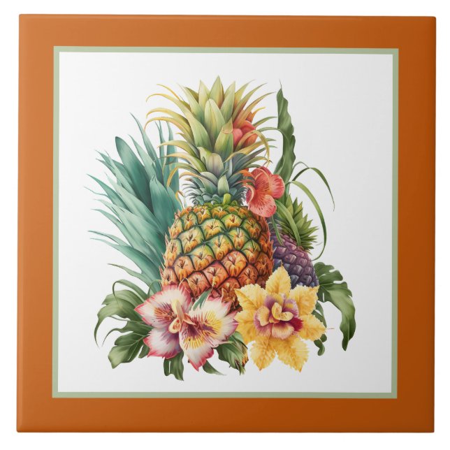 Tropical pineapple lovers crafting business home ceramic tile (Front)