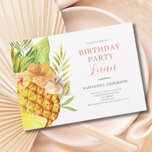 Tropical Pineapple Luau Birthday Party Invitation
