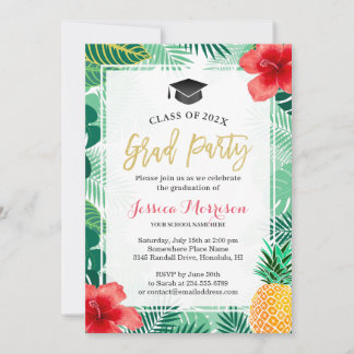 Tropical Pineapple Luau Graduation Party Invitation