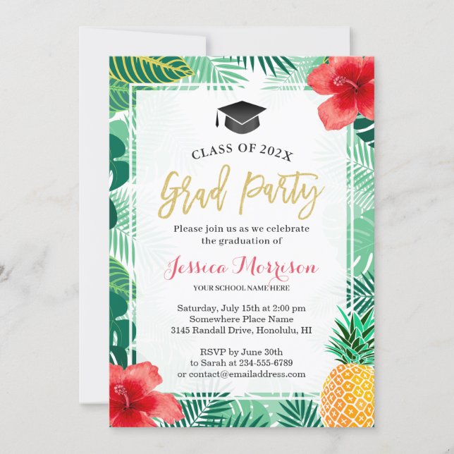 Tropical Pineapple Luau Graduation Party Invitation (Front)
