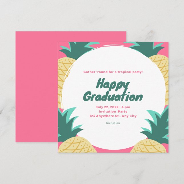 Tropical Pineapple Luau Graduation Party  Invitation (Front/Back)