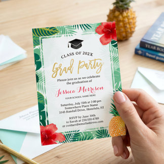 Tropical Pineapple Luau Graduation Party Invitation