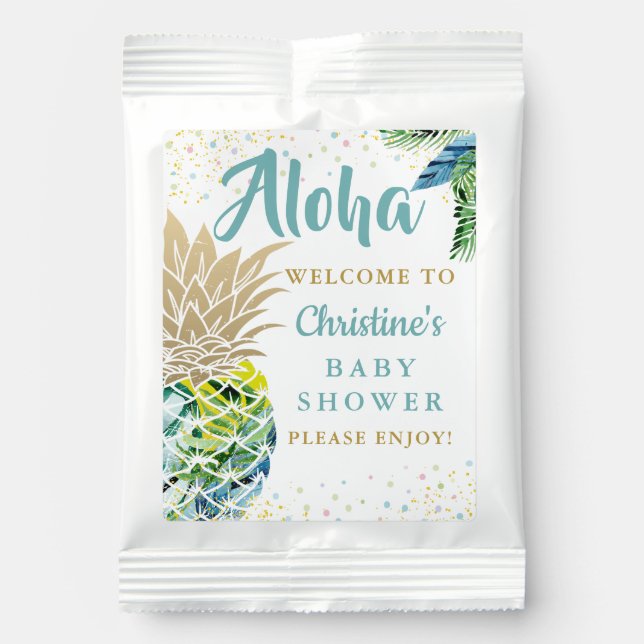 Tropical Pineapple Luau Party Beach Baby Shower Margarita Drink Mix (Front)