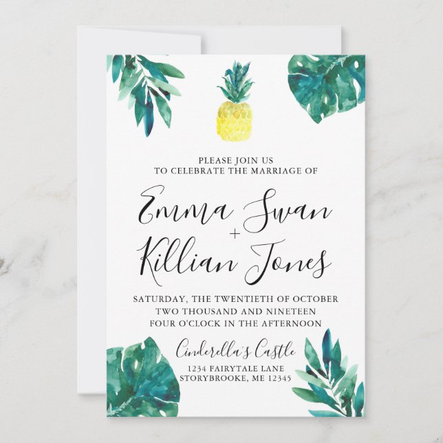 Tropical Pineapple Luau Watercolor Invitation (Front)