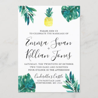 Tropical Pineapple Luau Watercolor Invitation