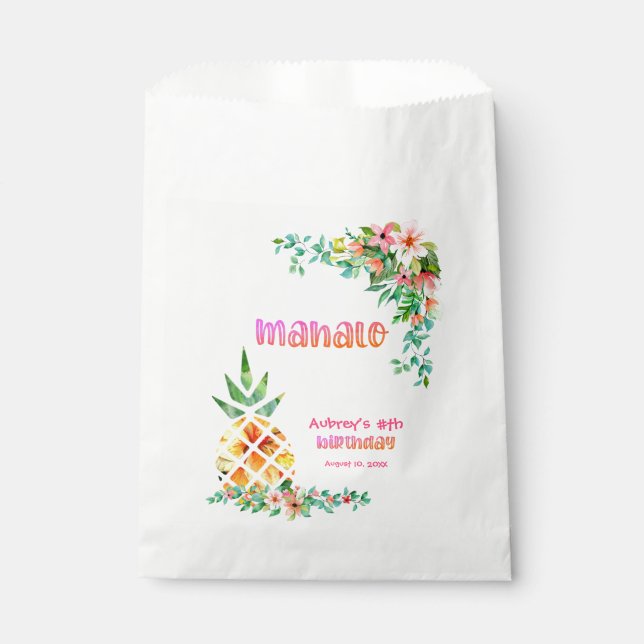 Tropical Pineapple MAHALO Any Birthday Thank You Favor Bag (Front)