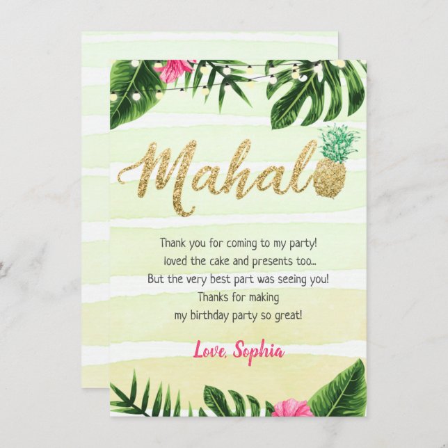 Tropical Pineapple Mahalo Thank You Card (Front/Back)