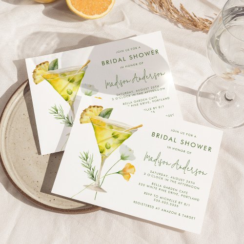 Tropical Pineapple Martini Cocktail Bridal Shower Invitation