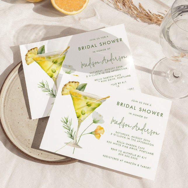Tropical Pineapple Martini Cocktail Bridal Shower Invitation (Creator Uploaded)