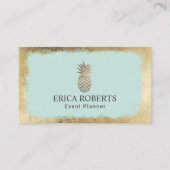 Tropical Pineapple Mint & Gold Event Planning Business Card (Front)