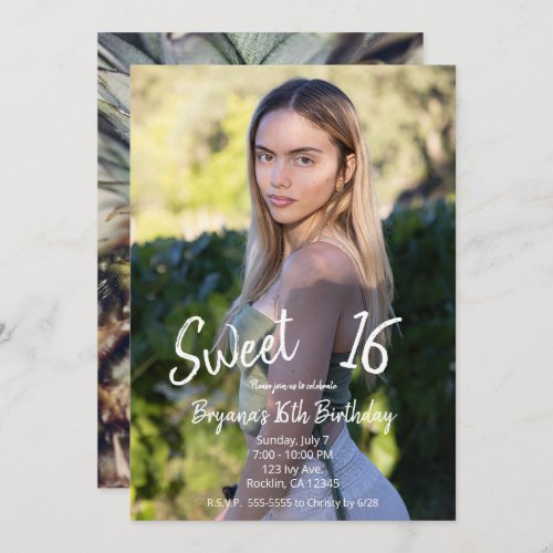 Tropical Pineapple Modern Photo Sweet 16 Party  Invitation